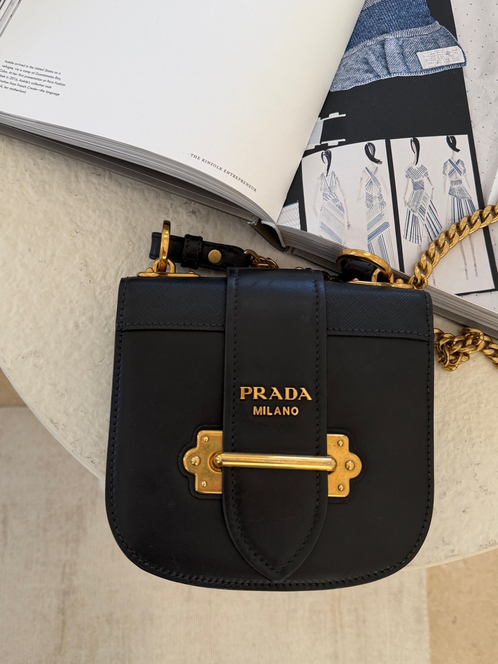 Prada Black Leather Crossbody Bag with Gold Hardware